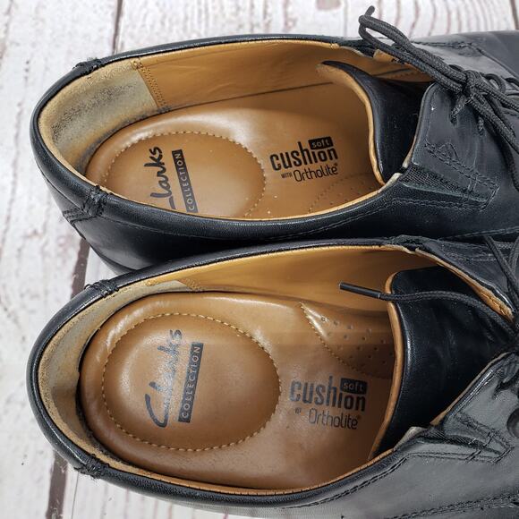 Clarks Collection Men's Black Leather Soft Cushion Oxford Shoes Size 11 - Picture 6 of 12
